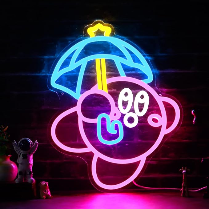 Gaming Neon Sign USB Powered for Game Room Decor, Japanese Anime Neon Sign Dimmable LED Neon Light Sign for Kids Room Man Cave Wall Art Birthday Gift Kirbee 16.1 * 12.8 Inches