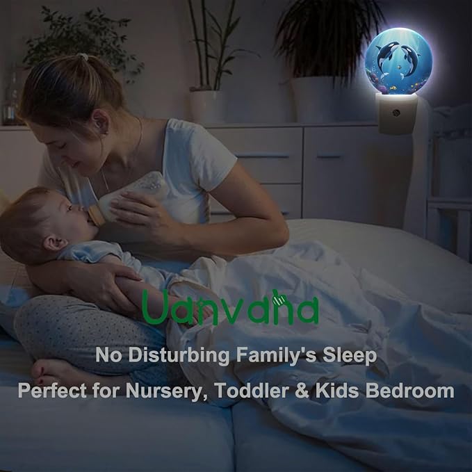 Whale Night Light Undersea Killer Whales Blue Ocean Sea Coastal LED Dusk to Dawn Plug-in Nightlight Auto Sensor for Bedroom Bathroom Hallway Living Room