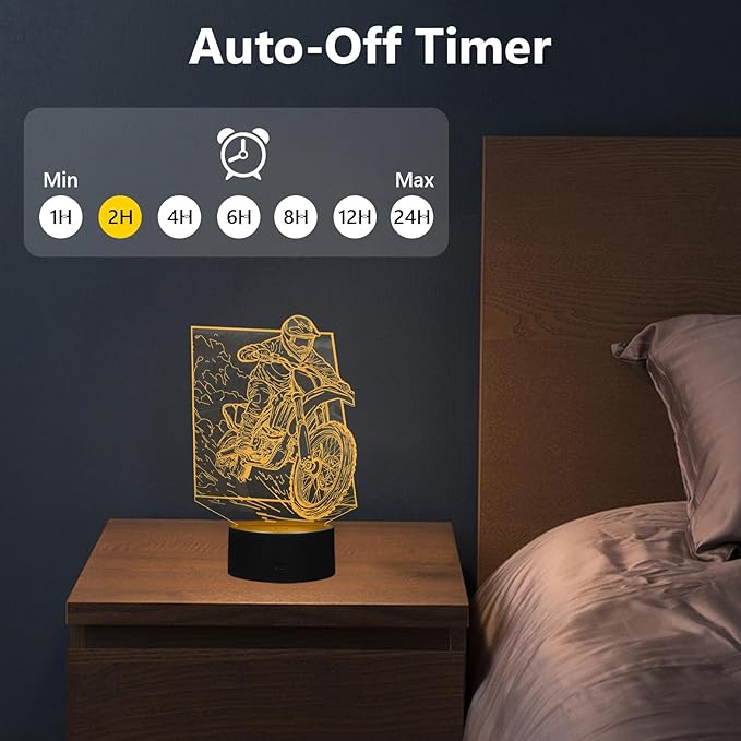 Dirt Bike Gift 3D Night Light, Illusion Night Lamp for Boys - Dirt Bike Themed Bedroom Lamps, Optical Illusion Lamp with Remote Control, Kids' Room Décor, Cool Gifts for Motorcycle Lovers