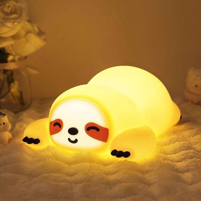 Sloth Gifts, Cute Animal Silicone Night Light with USB Rechargeable, Touch Control & Timer, Suitable for Breastfeeding Reading Working Sleep for Baby Kids Teens Adults