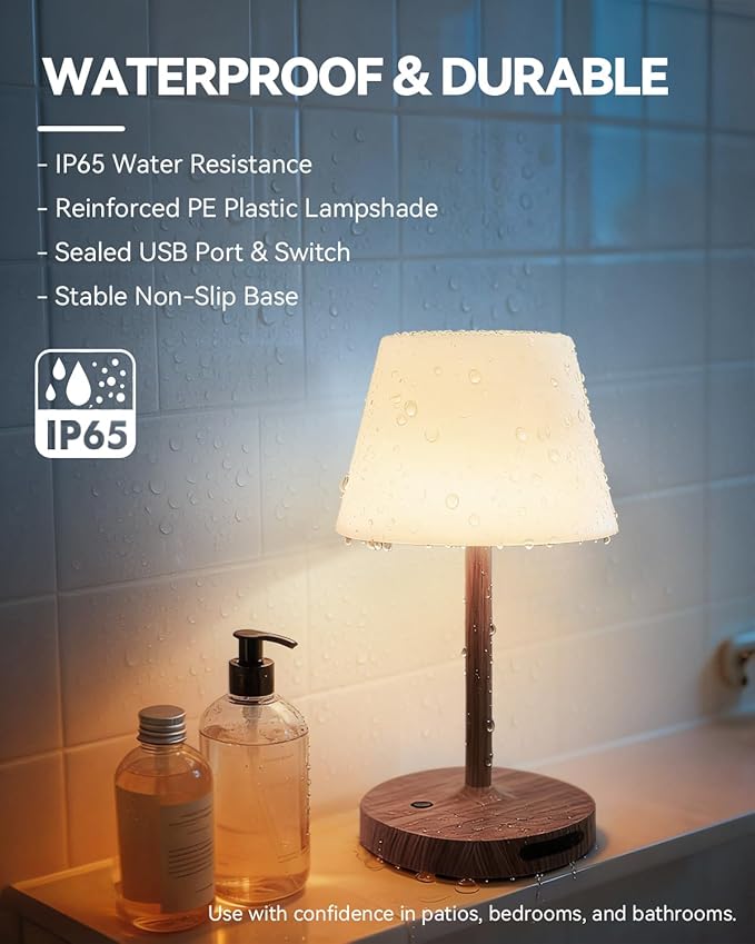 SAIWEYA Outdoor Waterproof Shower Lamp, 5200mAh Rechargeable Bathroom Lamp | IP65 Cordless Shower Light, Touch Dimming, Long-Lasting Battery, Versatile for Patio, Camping, Bathroom, Restaurant & Kitchen