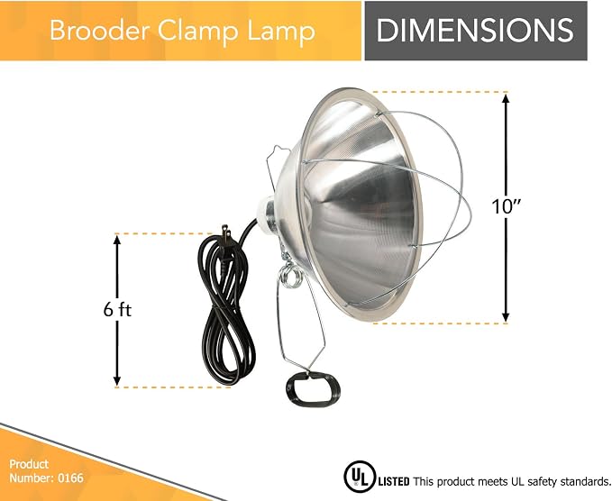 Woods Clamp Lamp with 10 Inch Reflector and Bulb Guard (300 Watt Bulb, 6 Foot Cord)