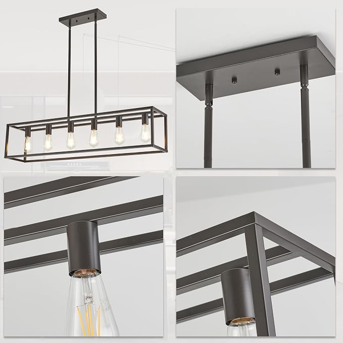 Dining Room Light Fixture, Kitchen Fixture Lights Pendant Lights Kitchen Island Oil Rubbed Bronze 6-Light Industrial Pendant Lighting for Kitchen Island