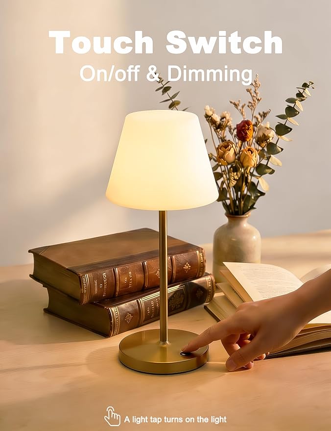 Mini LED Cordless Table Lamp Rechargeable, 3000mAh Battery Operated Shower Lamp Waterproof, Touch Dimmable 2700K Night Light for Patio Camping Dining Outdoor (Mini Black)