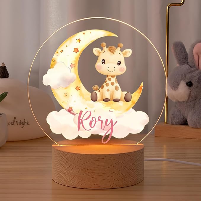 Personalized Cute Animals Acrylic Night Light, Custom Name LED Light for Nursery 48 Patterns Option Gift for Kids