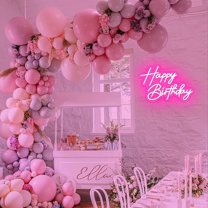 Happy Birthday Neon Sign for Wall Decor, 17×12 Inch Pink Led Neon Light Signs, Art Decoration Happy Birthday Neon Light Sign for All Birthday Party Decoration with 2 Pcs pasters