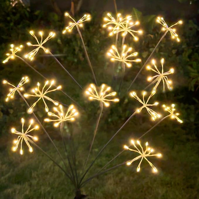 Solar Garden Lights, New Upgraded 6 Pack Solar Swaying Starburst Light, Waterproof Fireworks Outdoor Lights, Yard Patio Pathway Decoration, Warm White