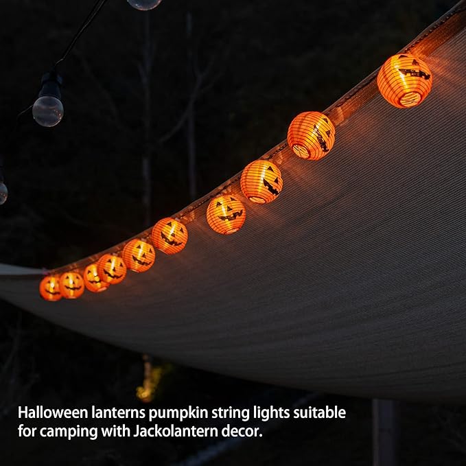 Halloween Pumpkin Lantern String Lights, 10 Pack Orange Lanten Lights String Plug in, Mini Jack O Lantern Pumpkins Decor Connectable Lights, 9.8FT String Lights Outdoor Halloween Decorations