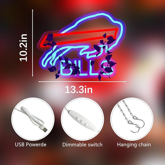 Buffalo Football Neon Signs Led Sign for Wall Decor Rugby Team Light Up Sign Suitable for Man Cave Office Bar Pub Wall Art Gifts for Teen Boys