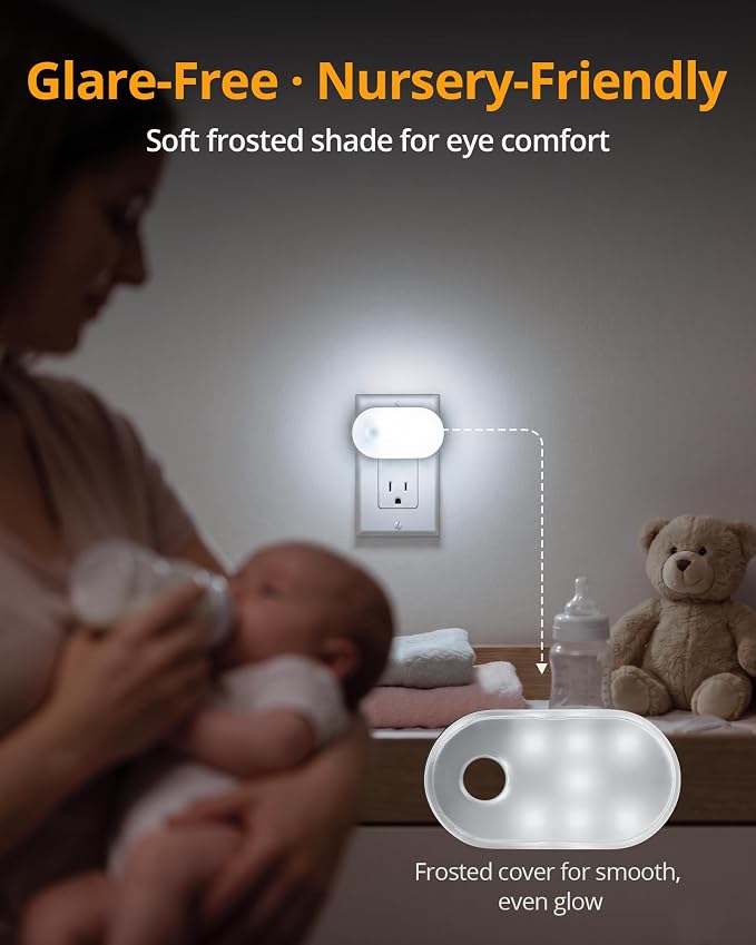 120LM Ultra Bright Plug-in Motion Sensor Night Light, Stepless Dimmable LED Nightlight, Always-On and Auto-Off, for Hallway, Stairs, Bathroom, Bedroom, Garage, Cool White (6-Pack)