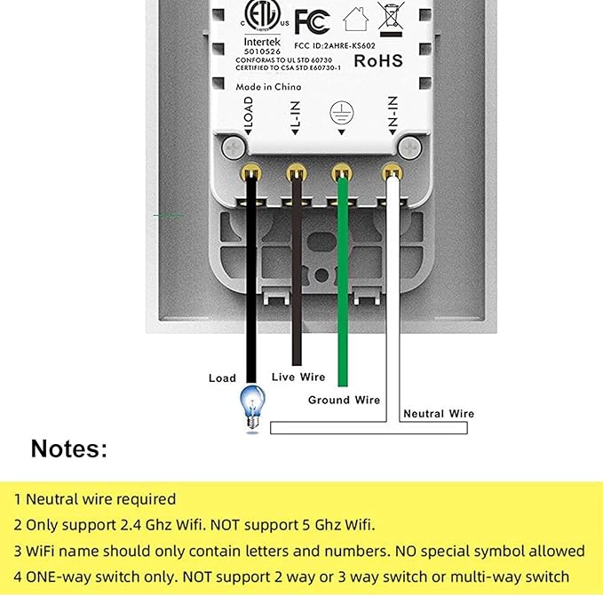 Smart Switch 3Gang Smart Light Switch 3 Gang, 2.4Ghz in-Wall Smart Switch WiFi Light Switch Compatible with Alexa and Google Assistant, Single Pole, Need Neutral Wire