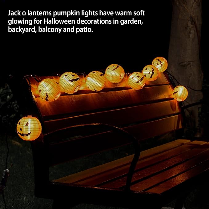 Halloween Pumpkin Lantern String Lights, 10 Pack Orange Lanten Lights String Plug in, Mini Jack O Lantern Pumpkins Decor Connectable Lights, 9.8FT String Lights Outdoor Halloween Decorations