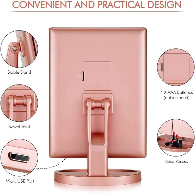 Infitrans Trifold Makeup Mirror Vanity Mirror with Lights,1X 2X 3X Magnification,Touch Control,Adjustable Rotation,Dual Power Supply,Portable Travel Cosmetic Mirror,Birthday Gifts for Women,Teengirls