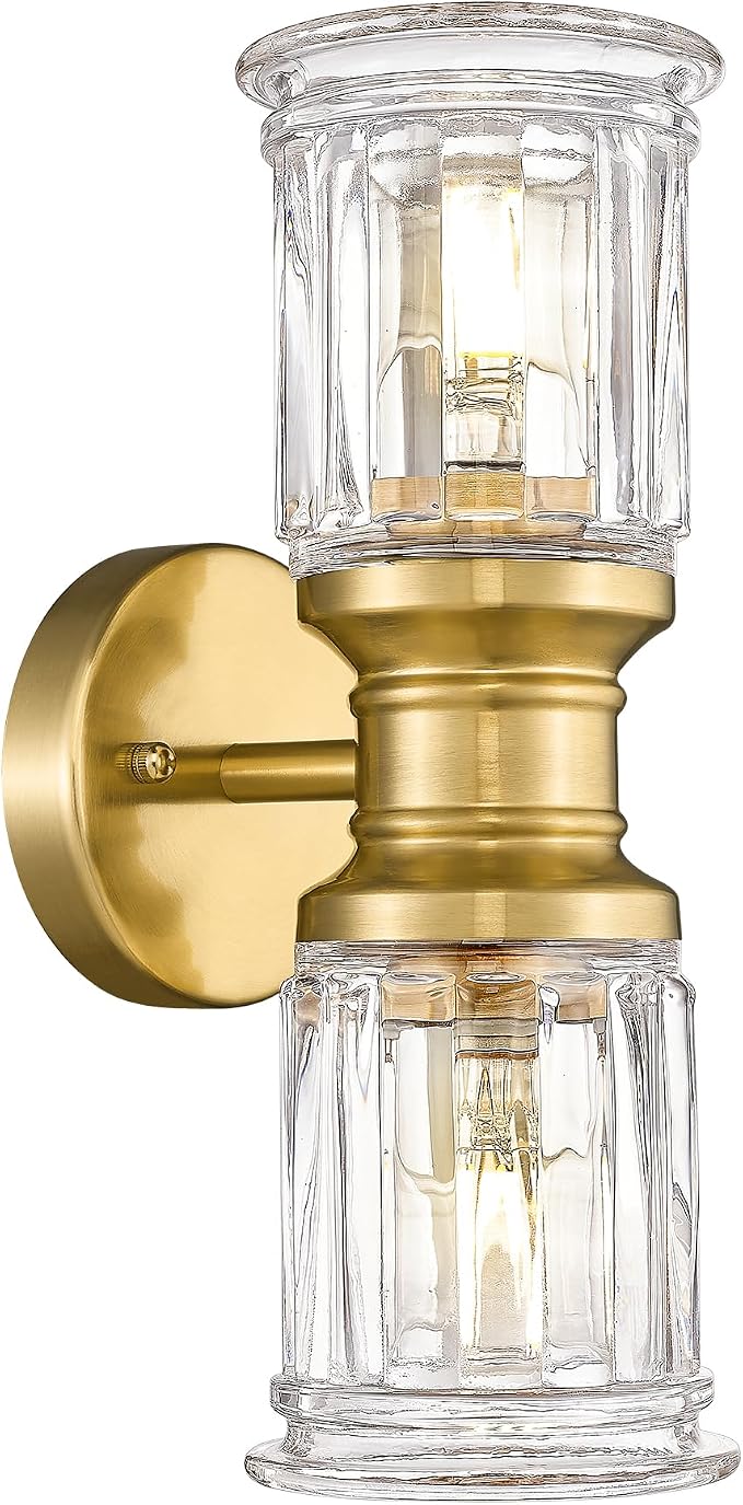 Gold Wall Sconces, HWH Single Wall Vanity Light Fixture for Bathroom Living Room Bedroom, Bathroom Wall Sconces with Bell-Shaped Clear Glass, Gold Finish, 5HZG106B-2W BG