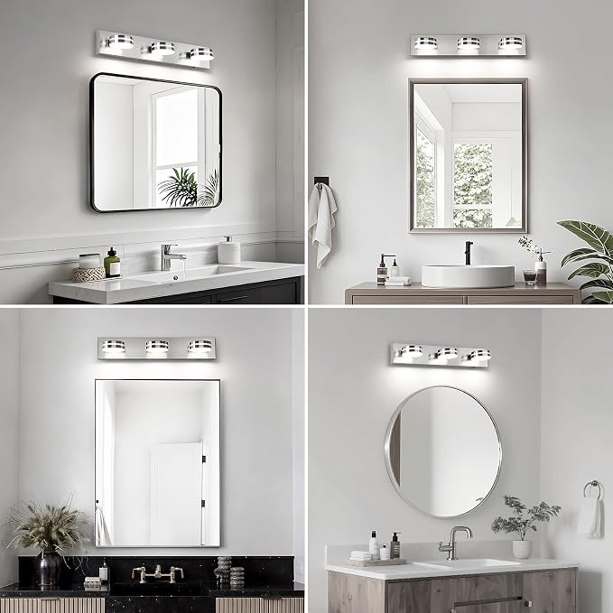 3 Light Bathroom Light Fixtures 23.62in Brushed Nickel Vanity Light | Modern Vanity Light Over Mirror with 5CCT Dimmable 360°Rotate for Makeup Vanity Table Bathroom Mirror Bedroom Living Room