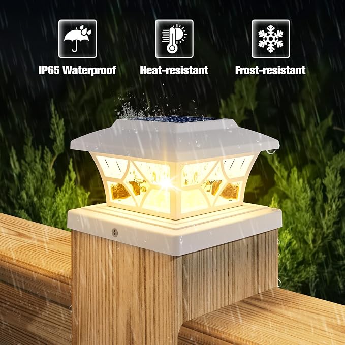 VOLISUN Solar Post Cap Lights Outdoor, Solar Powered Fence Cap Lights for 4x4 Vinyl/Wood, White Waterproof Solar Deck Post Light 8Pack Cool/Warm for Garden Patio Porch | Solar powered waterproof deck lights fit 4x4 wooden & vinyl posts, ideal for garde...
