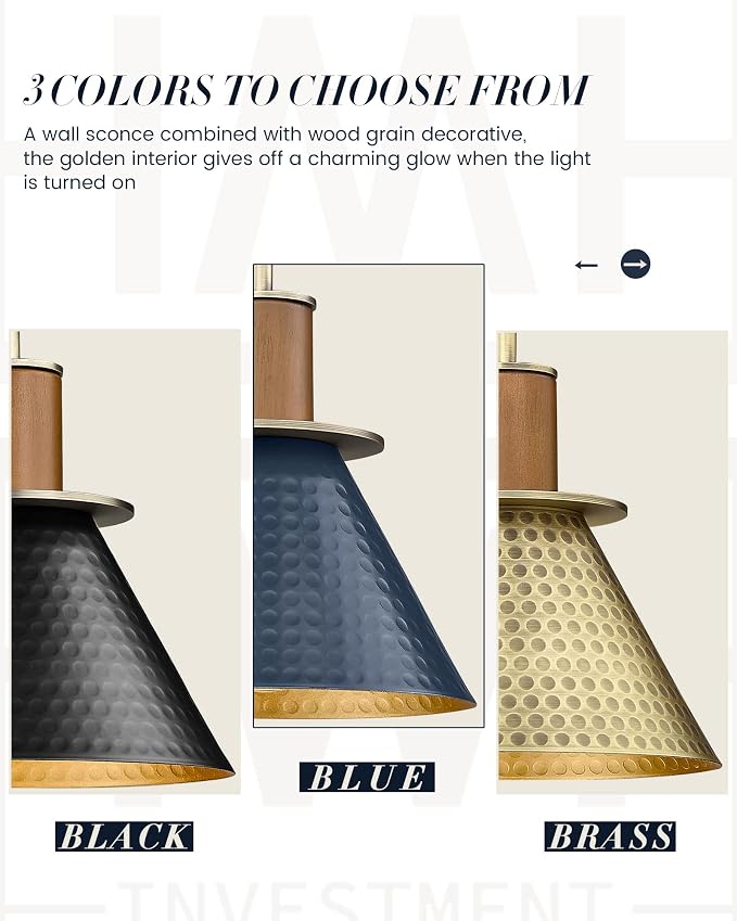 Industrial Wall Sconces Set of Two, HWH Indoor Wall Sconce 1-Light Barn Vanity Light, Hammered Wall Lamp for Bathroom Bedroom Bedside Kitchen, Hammered Metal Shade, Navy Blue Finish, 5HZG74B-2 BL+BG
