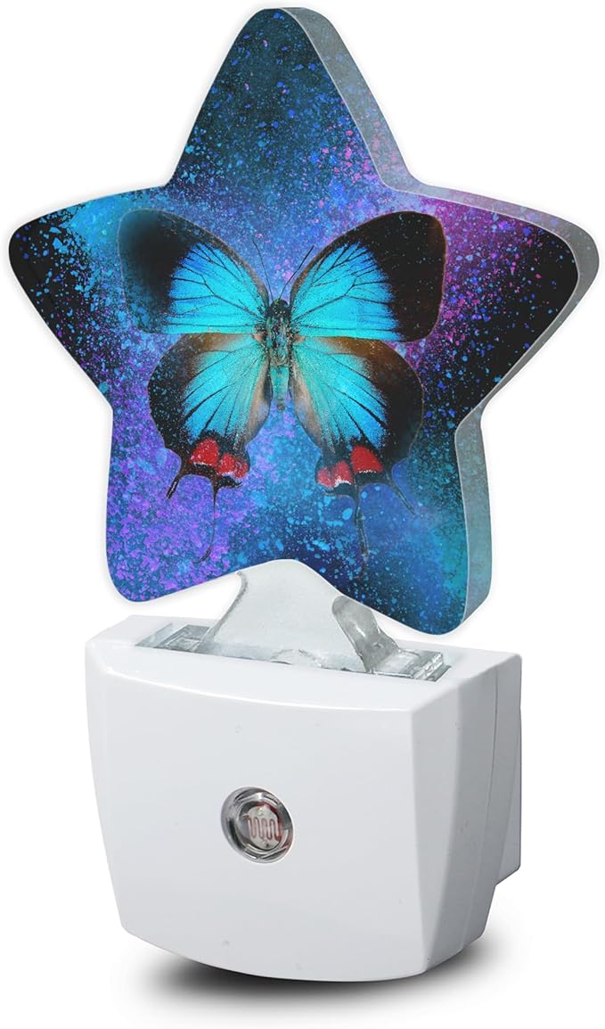 Blue Butterfly Night Light,Dusk to Dawn Smart Sensor Nightlight for Bedroom Bathroom Kitchen Hallway Stairs Hallway,Plug-in,Energy Efficient Decor Desk Lamp Gifts