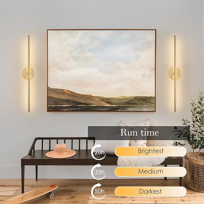 KARTOOSH Battery Operated Wall Sconces Set of Two Wireless Wall Lights | Rechargeable Wall Sconce with Remote 350°Rotate Dimmable 3000K LED Wall Lamp for Living Room, Bedroom, Hallway