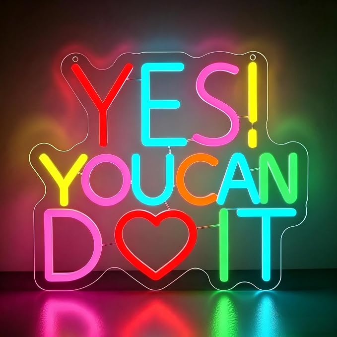 Yes You Can Do It Neon Sign for Bedroom Wall Decor | Dimmable motivational neon light, teen bedroom office desk decor, encouraging birthday gift for students, size 11.8*10.2 in
