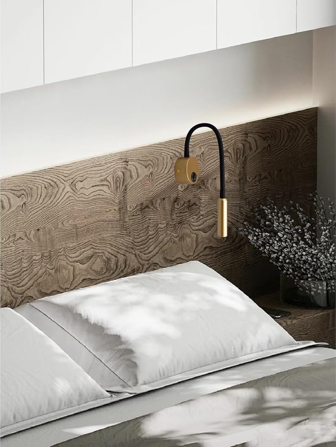 2-Pack Modern Gold Bed Reading Light Wall Mount Lamp, 25° Focused Beam 3000K Warm White for Bedroom Decor, Luxury Reading Lamps for Bed Headboard, 4.92ft Plug-in, AC 85-265V