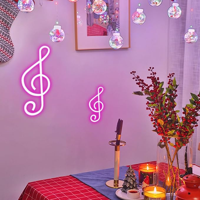 ENUOLI Neon Signs,Music Note Shaped Neon Lights LED Decor Night Light Wall Bedside Decor Battery/USB Operated Creative Lighting for Christmas,Wedding,Birthday Gift,Pub,Kids Room,Living Room(Pink)