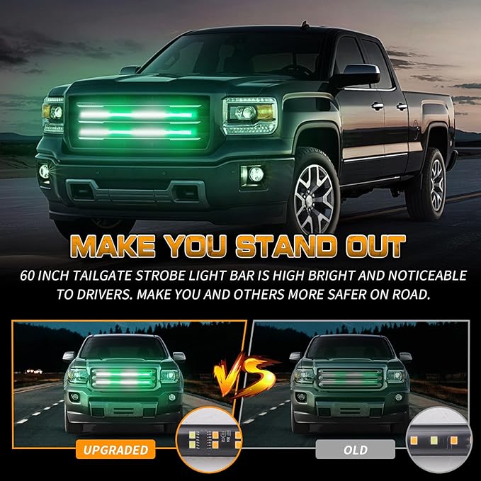 XRIDONSEN 2PCS 24 inch Truck Grill Emergency Lights Strip 288 LED Green White Grille Firefighter Lights Strobe Flashing Warning Safety Waterproof First Responder Lights for Vehicles Fire Trucks Pickup