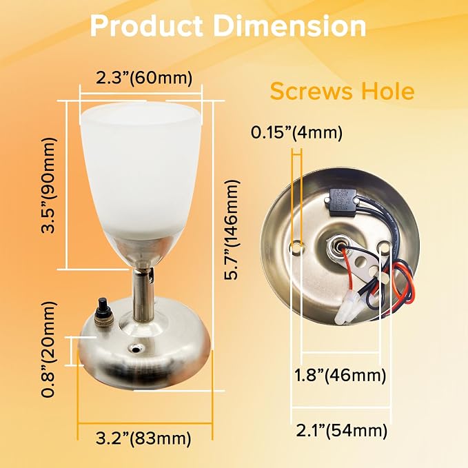 RV Reading Lights 12 Volt Interior Bedside Lamps with Switch Wall Sconces Light Fixtures 3000K-Warm White Lighting, 3W, 160 Lumens, 3.2x5.7 inch, Set of 2