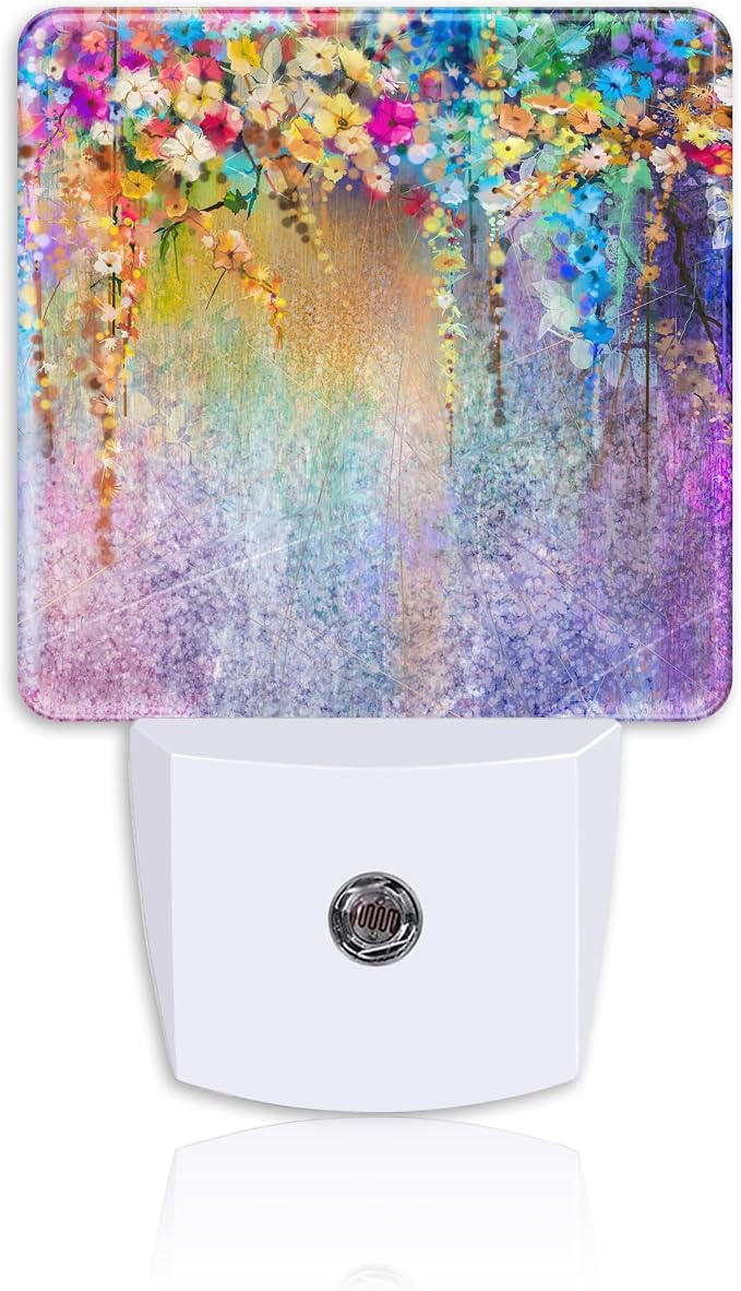 Abstract Ivy Floret Night Light Plug into Wall with Dusk to Dawn Sensor Blue Purple Flower Energy Efficient LED Nightlight for Women Girls Boys Room Decor,Hallway,Kitchen,Bathroom,Nursery,Stairs