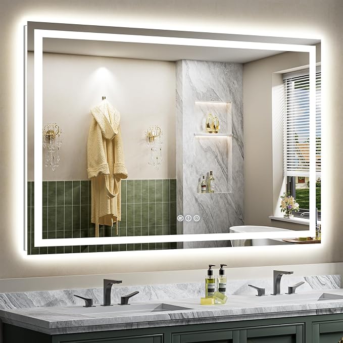 68x40 Inch LED Bathroom Mirror with Lights, Backlit & Front Lit | Anti-fog, 3 Color Dimmable, Memory Function, HD Reflection Tempered Glass, ETL Listed, IP54 Waterproof