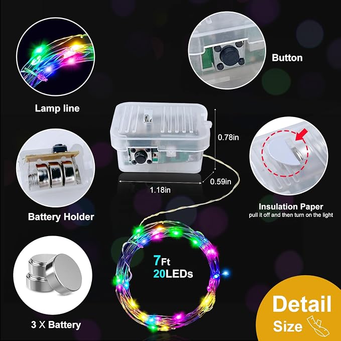 pozzolanas 12 Pack Multicolor Battery Operated String Lights - 7ft Waterproof Fairy Lights with 20 LEDs for Home, Mason Jar, Party, Wedding, Halloween, Christmas Decorations