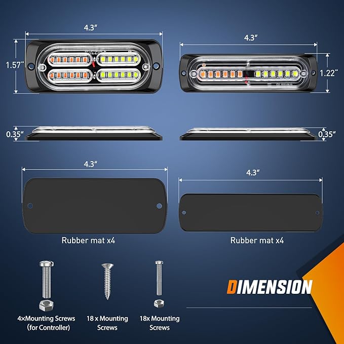 Nilight 8PCS LED Strobe lights 12V Sync Feature Amber White 12 24LED Emergency Hazard Warning Lights with Controller for Cars Trucks RVs Campers, 2 Years Warranty