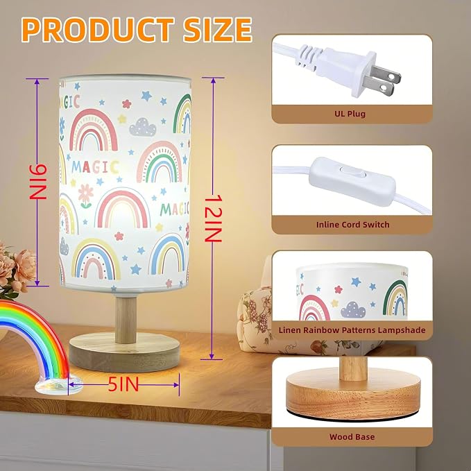 Rainbow Lamp Kids Table Lamp for Bedroom Cute Desk Lamps for Girls Room | 3 Color Modes Led Nightstand Night Light with Rainbow Design Bedside Lamp for Kids Room Nursery Decor,Holiday Gift for Girls