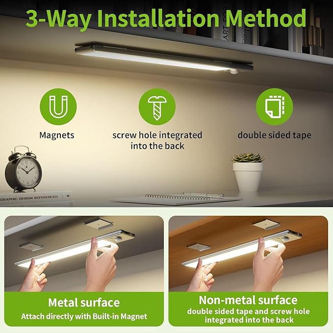 6 Pack Under Cabinet Lighting, Motion Sensor Light, 10-Inch Rechargeable LED, Battery Powered White