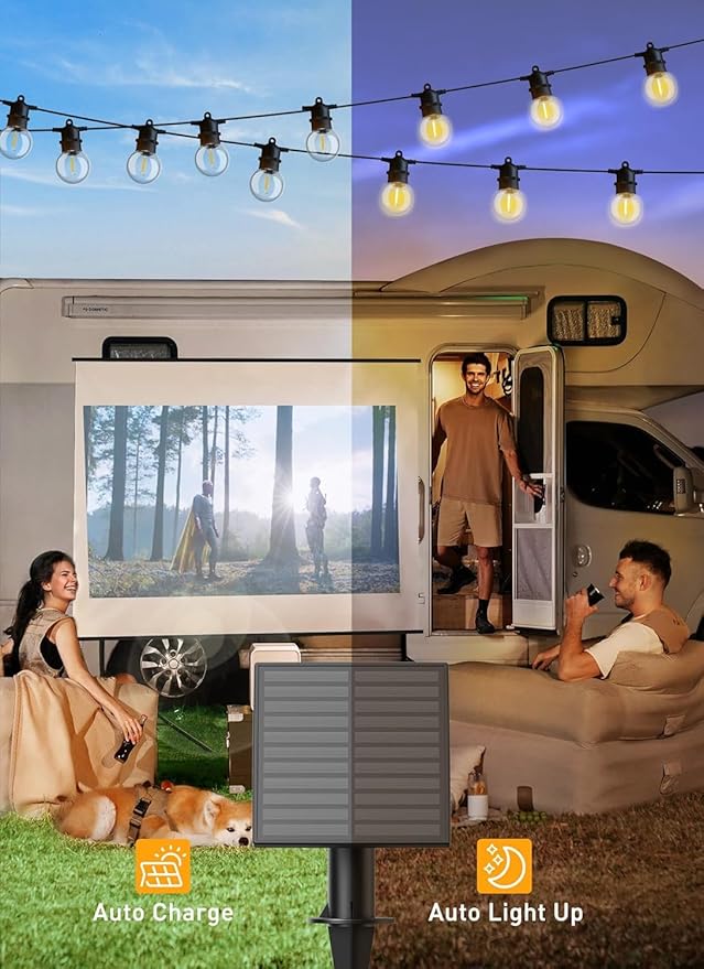 Brightown 34FT Outdoor Solar String Lights - LED G40 Pro Patio Energy Saving with 11 Shatterproof Bulbs, 3 Light Modes Waterproof Hanging Lights for Outside Garden Backyard Decor, No Remote Control