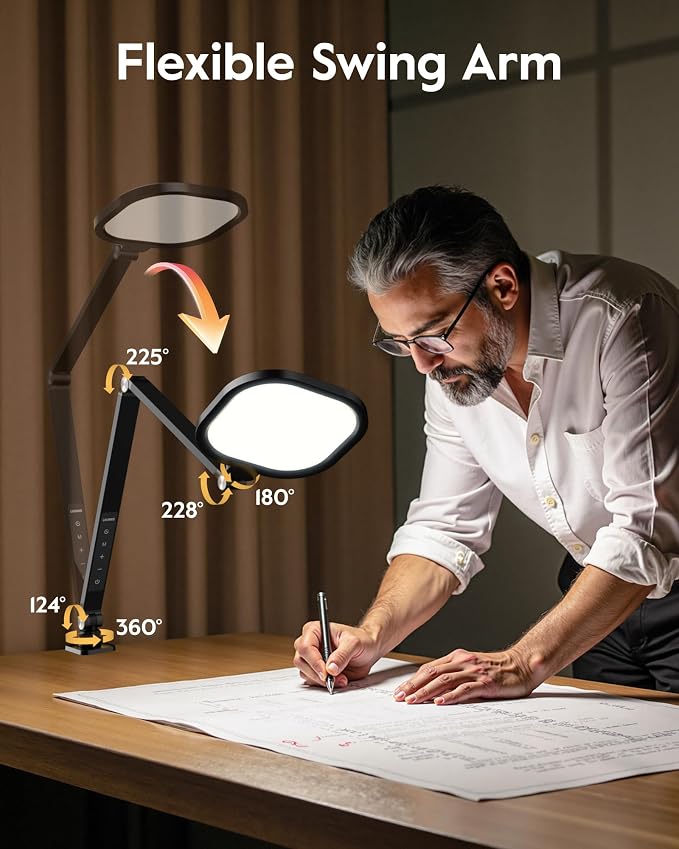 Desk Lamp for Home Office with Clamp | 2000LM Eye-Caring, Dimmable Zoom Lighting, 3 Colors & 10 Brightness, Remote Computer Ring Light, CRI>97.8