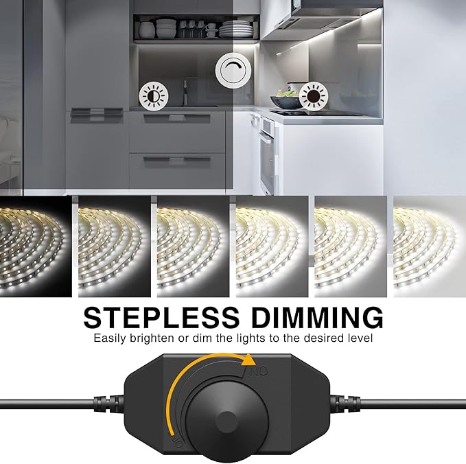 Onforu LED Strip Lighting Bright White, 65.6ft 6000K Dimmable Daylight White Tape Light, Flexible 12V Adhesive Ribbon Easter Rope Light, for Kitchen, Under Cabinet, Bedroom (Pack of 2)