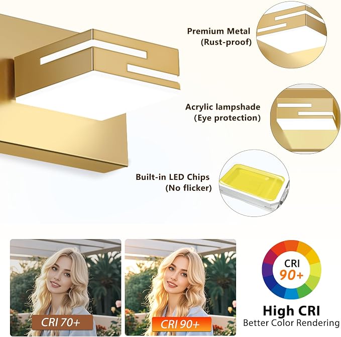LED Modern Bathroom Vanity Light Fixtures, Dimmable Gold Vanity Lights for Bathroom Lighting Fixtures Over Mirror, with 360° Rotatable Heads 8-Light 54-inch (Cool White 6000K)