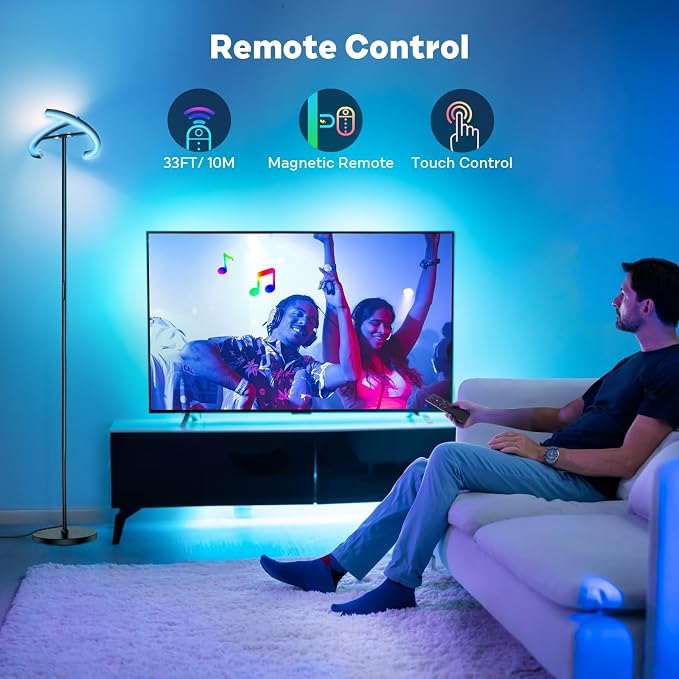 Upgraded RGBCW Floor Lamp, Bright Color Changing RGB Standing Lamp, Modern Stepless Dimmable LED Tall Lamp with Remote Control, 20W 3000-6000K Floor Lamps for Living Room, Bedroom, Office