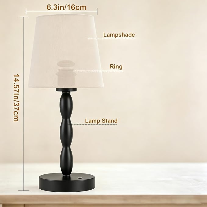 Rechargeable Cordless Table Lamp, 5000mAh Battery Powered Touch Desk Lamp, 3-Level & Stepless Dimmable Night Light, Portable Bedside Lamp for Bedroom, Outdoor, Bulb Included, Black