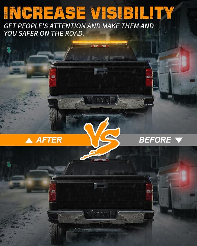 45.5" 128 LED Roof Strobe Lights Top Magnetic Amber Light Bar | Double Side Traffic Advisor Emergency Warning Hazard Safety Caution Lights for Tow Plow Trucks Construction Vehicles Wreckers