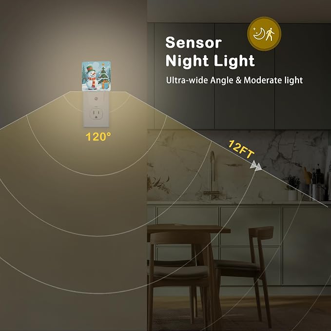 Christmas Night Light, Snowman Night Lights Plug Into Wall with Dusk to Dawn Sensor Wall Lamp, Nightlights for Bedroom, Bathroom, Hallway, Kitchen, Gifts Ideal for Girls Women