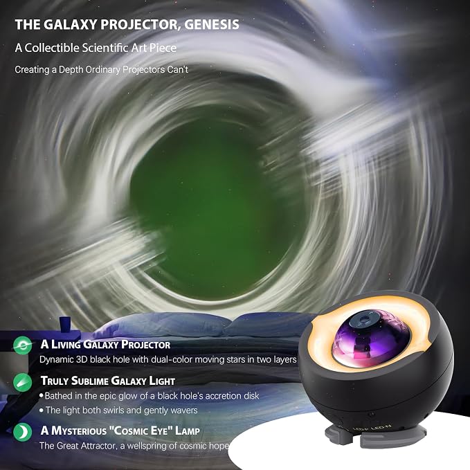 Black Hole Projector Scientifically Sculpted by Led Light, Interstellar Galaxy Star Projector with Cosmic Eye Night Light Lamp for Bedroom Decor, Science Education, and Astronomy Art Gifts
