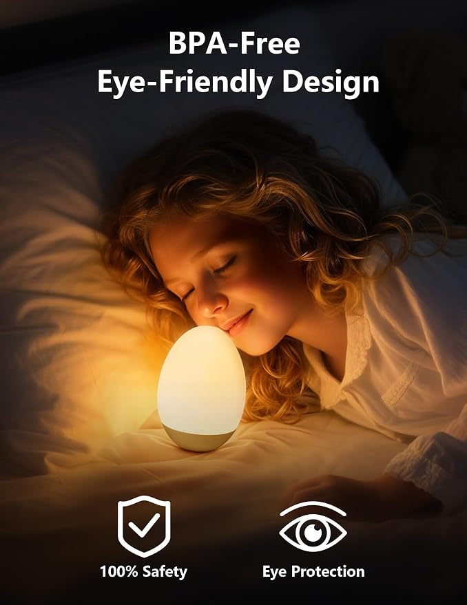 Egg Night Light for Nursery: Rechargeable Baby Touch Lamp | Soft rechargeable egg baby night light with touch control, stepless dimming and warm or RGB light for nursery and feeding