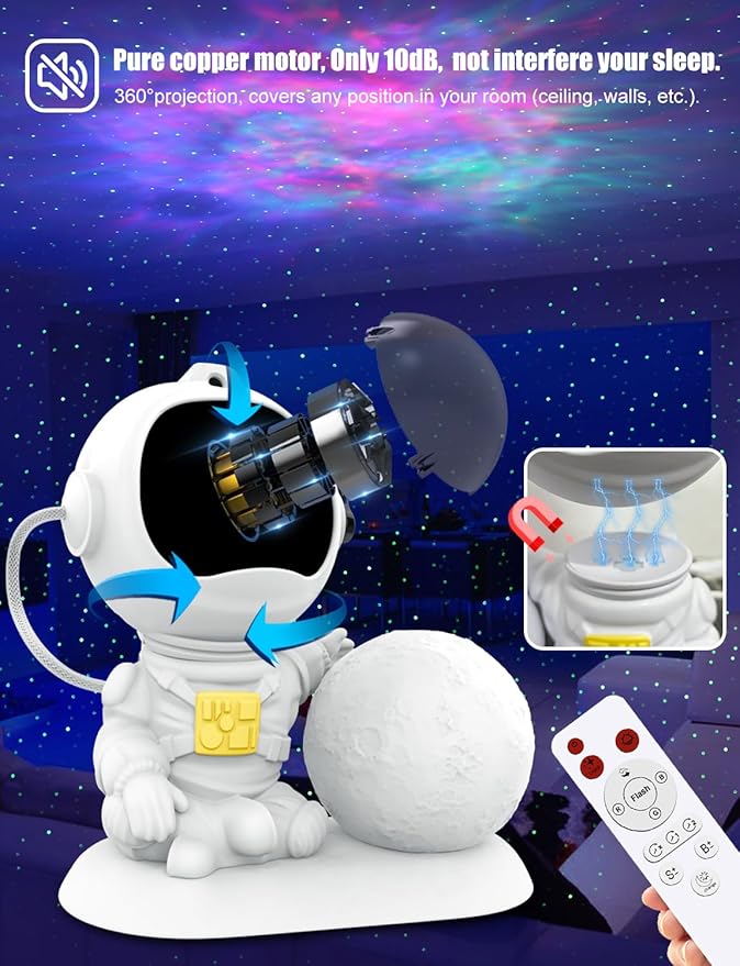Astronaut Galaxy Projector, 3 in 1 Star Projector with Remote and Timer, 33 Light Effects, 3.5 inch Moon Lamp LED Night Light for Kids Room, Home Decor, Gifts for Girls Boys Kids Teens Birthdays