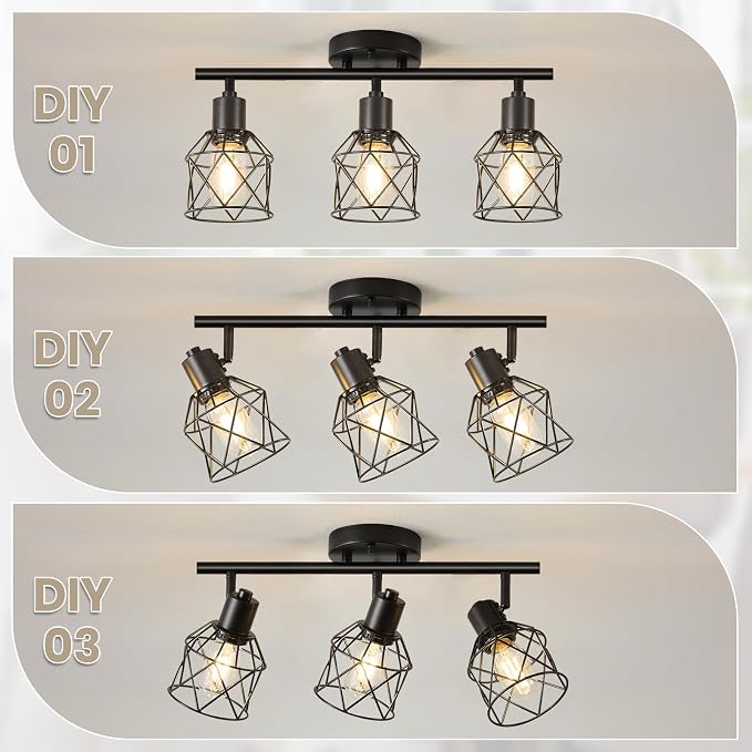 3-Light Kitchen Track Lighting, Island Lights, Farmhouse Ceiling Light | Adjustable Light Heads Rotate To Direct Light Where Needed, With Standard E26 Base For Kitchen Hallway Dining Room