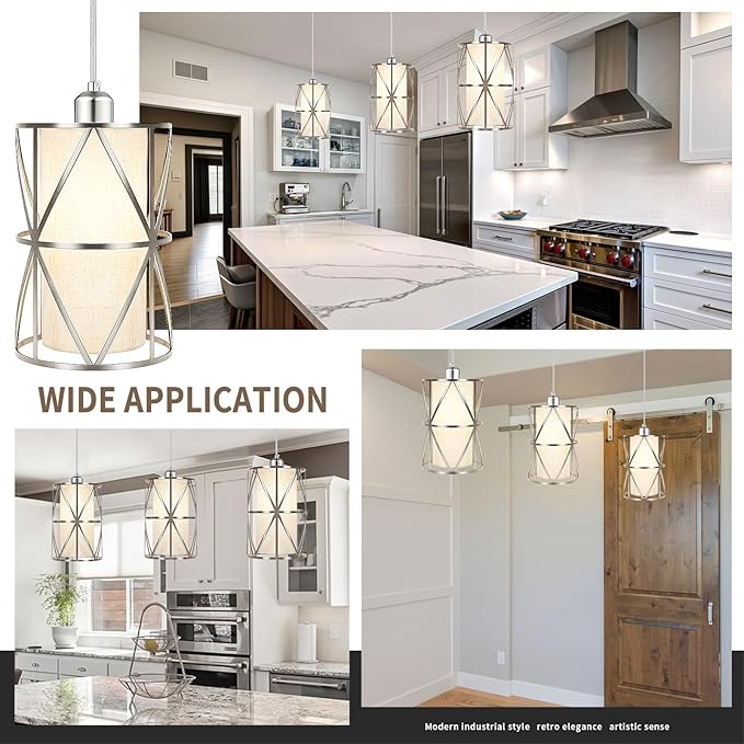 7"×10" Modern Pendant Lights Kitchen Island - Adjustable Height Brushed Nickel Kitchen Pendant Lights with Linen Shade, UL Certified Pendant Lighting for Dining Room, Entryway