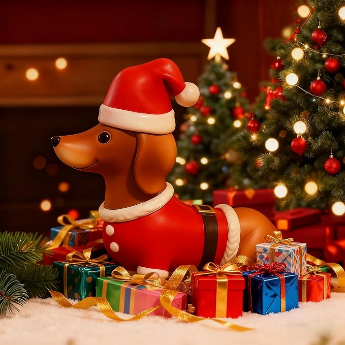 Christmas Dachshund Figurines Decor Xmas Resin Statue Ornament Cartoon Cute Puppy Tabletop Ornament Gifts Christmas Dachshund Dog Sculpture for Garden Home Party Decoration Supplies
