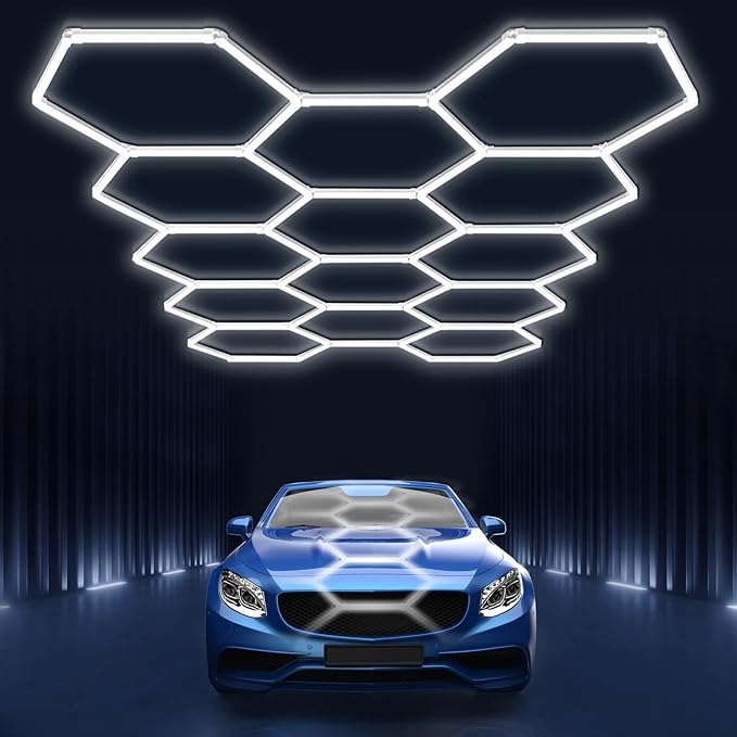 Hexagon led Lights: DIY Ceiling LED Light Hexagon Garage Lights 63070LM | for Warehouse Workshop Barbershop Car Care Wash Room Auto Beauty Shop Gym Exhibition 6500K