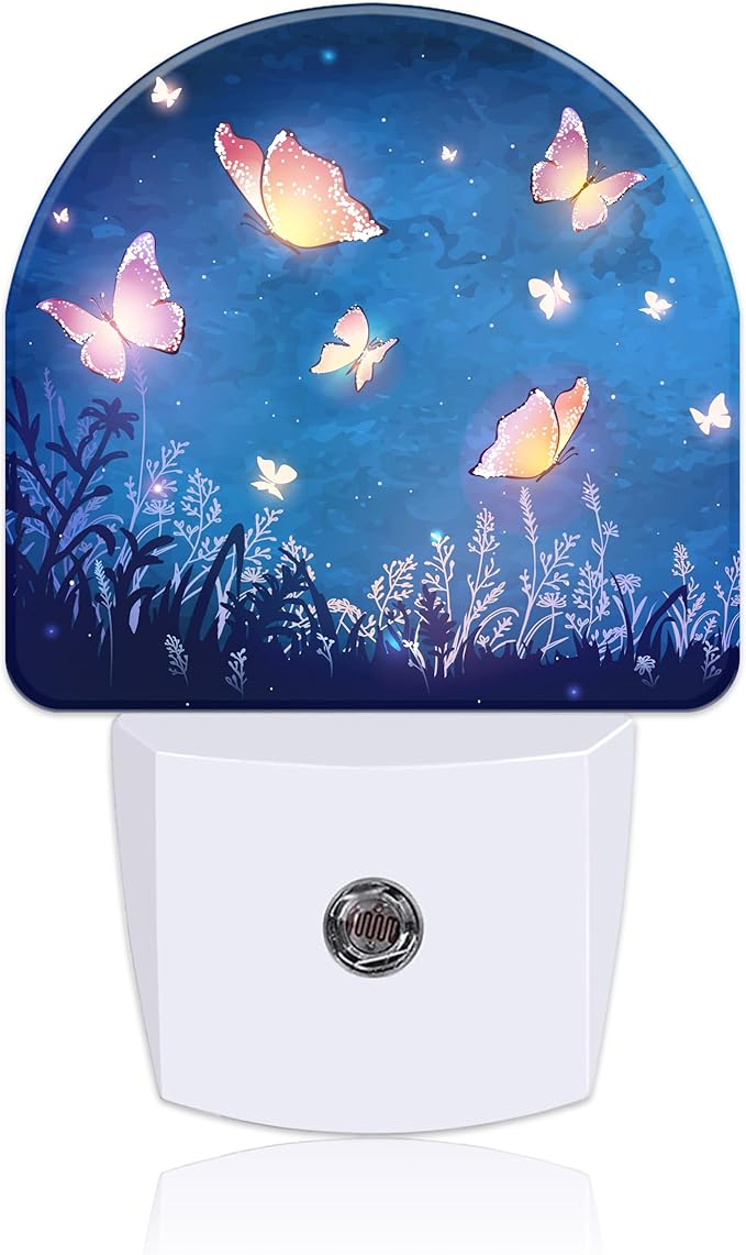 Glowing Butterflies Flying in Garden Night Light Plug into Wall with Dusk to Dawn Sensor Cute Nightlight for Kid Girls Boys Women Men Room Decor, Hallway, Kitchen, Bathroom, Nursery, Stairs